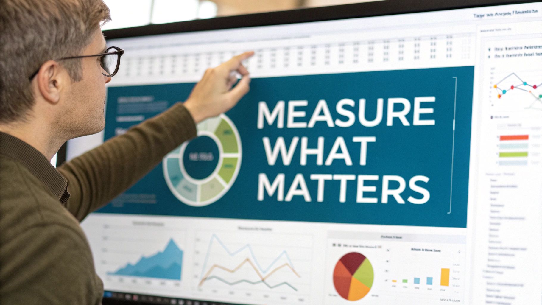 A dashboard showing various analytics charts and graphs, representing data-driven measurement.