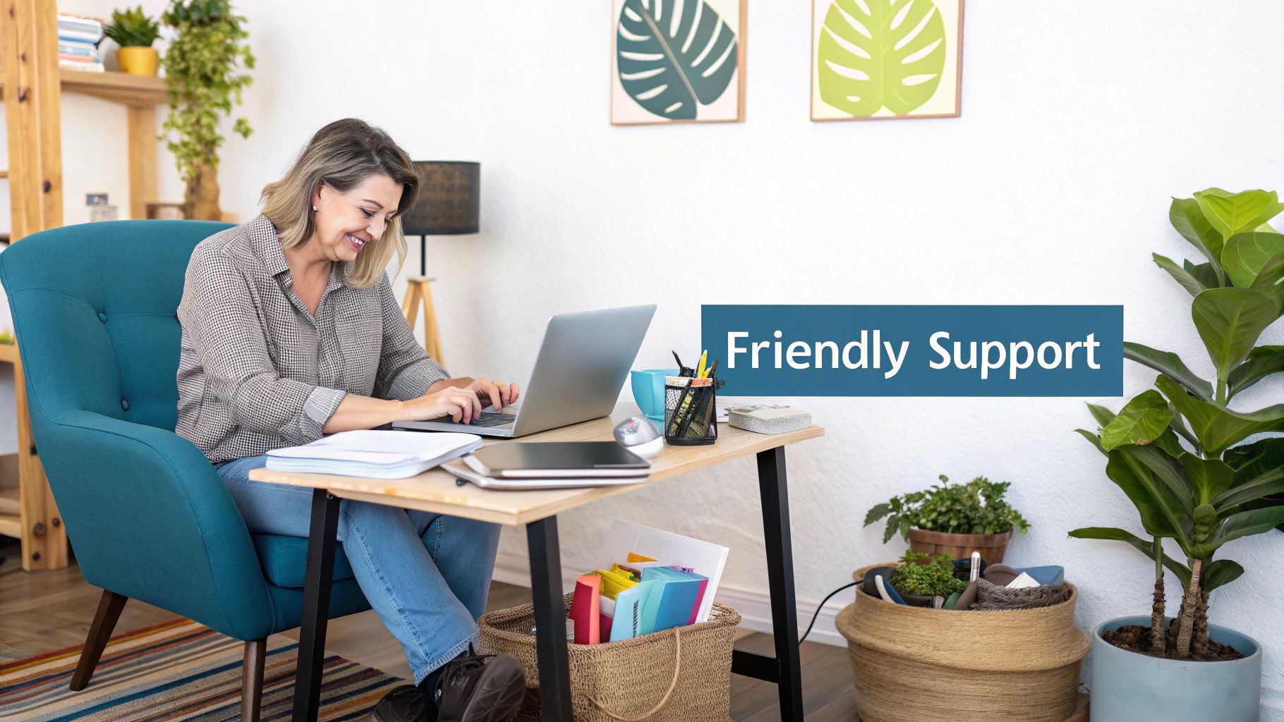 Infographic summarizing Mailchimp's brand voice with three points: Conversational Language, Encouraging Tone, and Simple Explanations