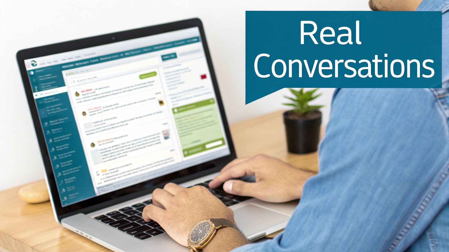 Person actively typing on a laptop, engaging in real online conversations, highlighting digital communication.