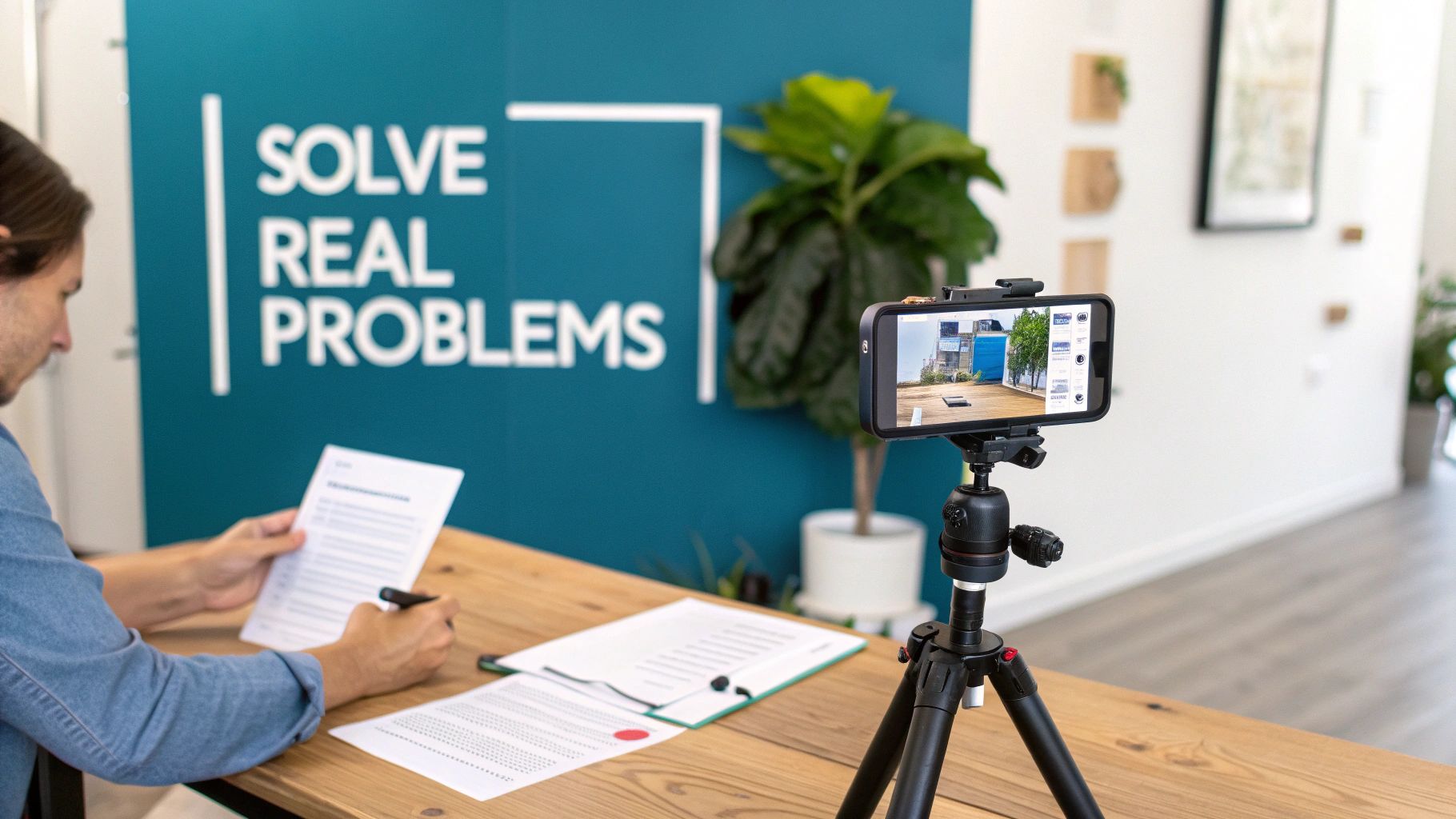 A person brainstorming B2B content ideas on a whiteboard.