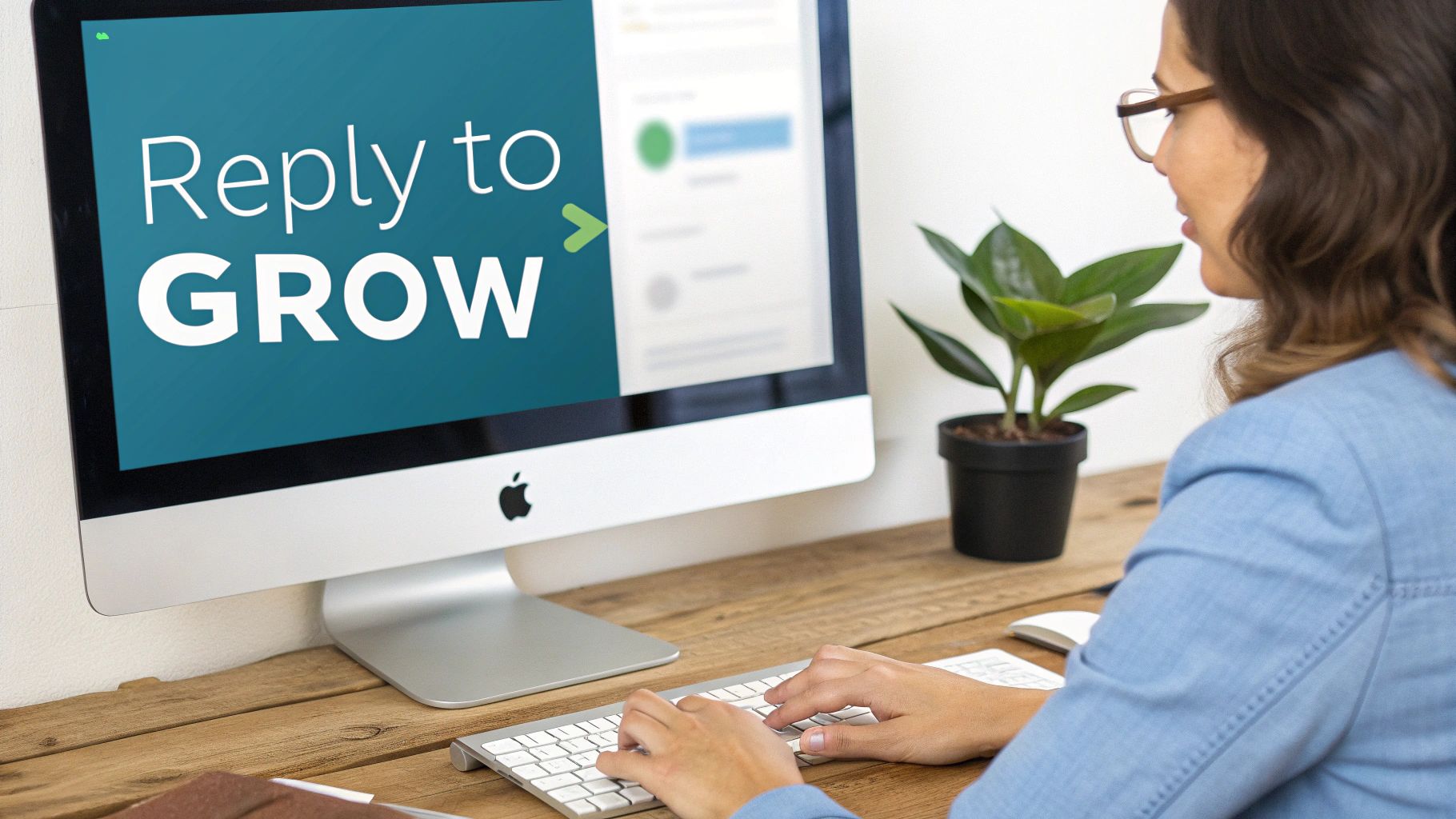 A person at a desk interacting with community comments on a screen