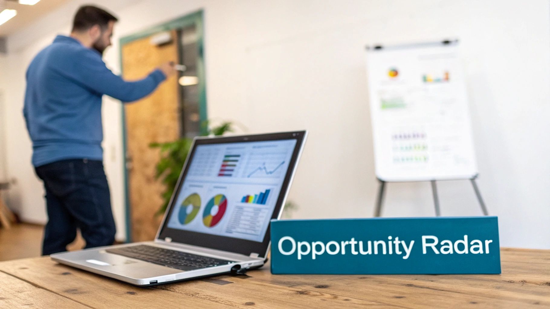 A team of founders analyzing competitive intelligence data on a digital whiteboard