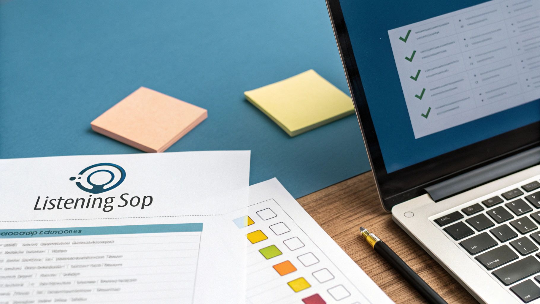 A person working on a laptop with social media icons and charts in the background.