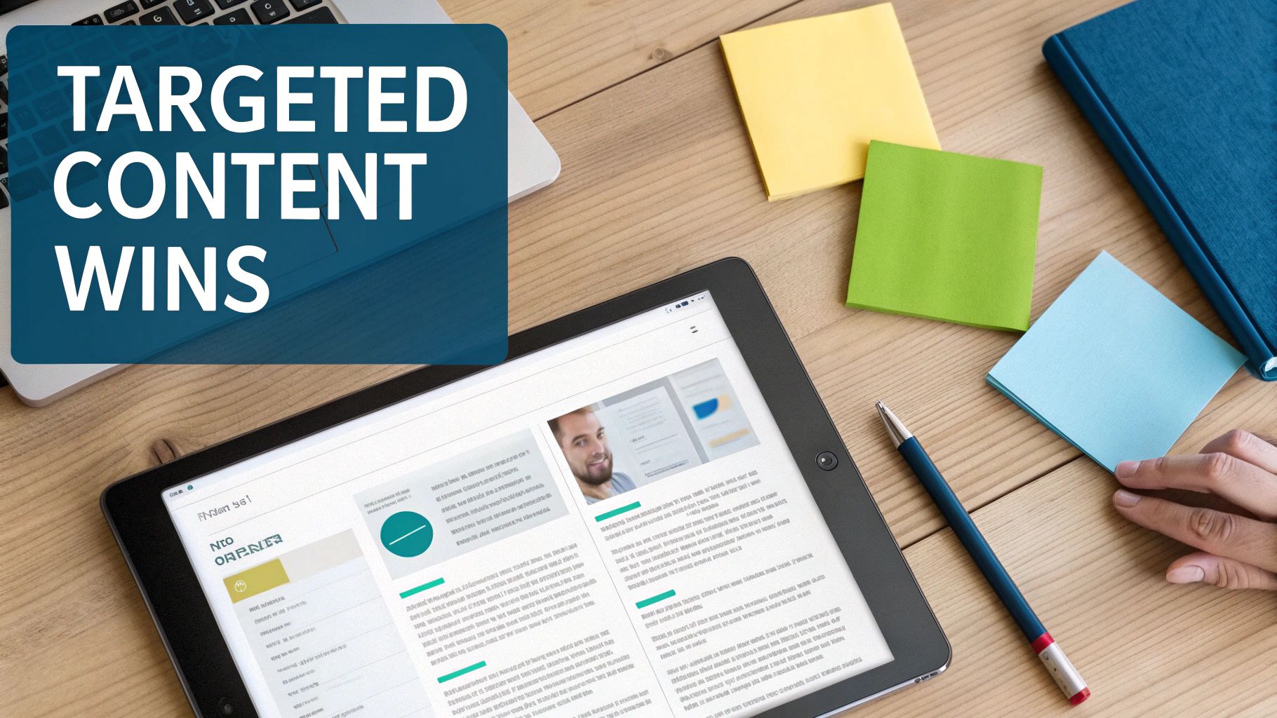 A person using a laptop with Ahrefs competitor analysis data on the screen, symbolizing strategic content creation.