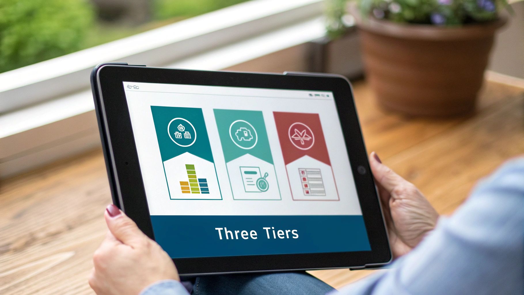 A layered diagram showing the three tiers of social media measurement, from broad awareness at the base to specific ROI at the peak.