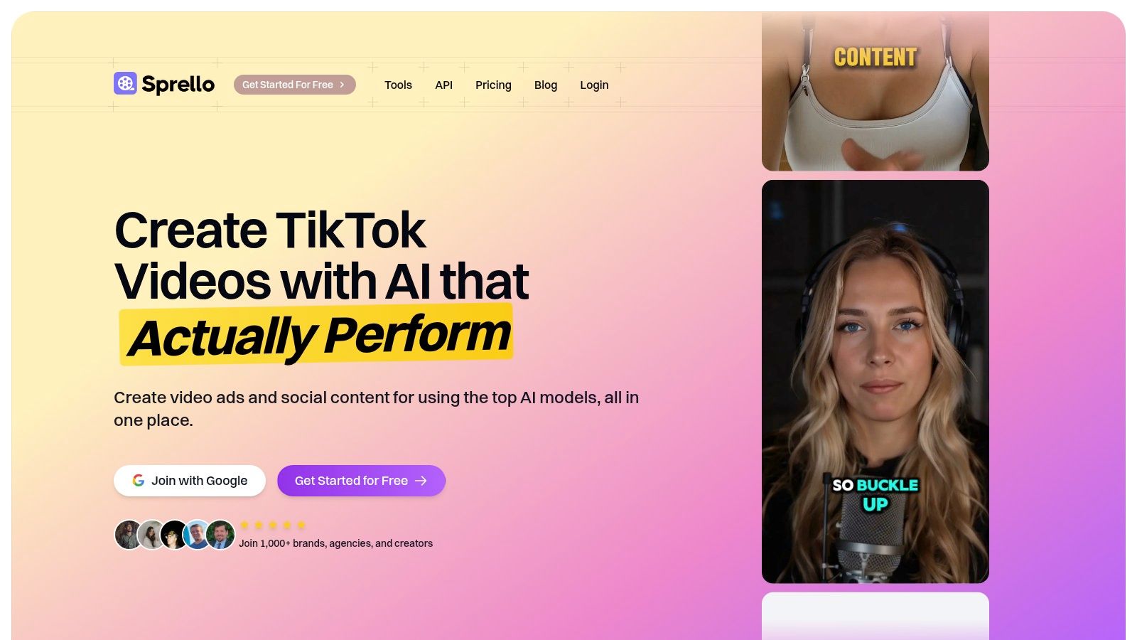 Sprello's AI avatar video generator interface showing various avatar options and video editing tools