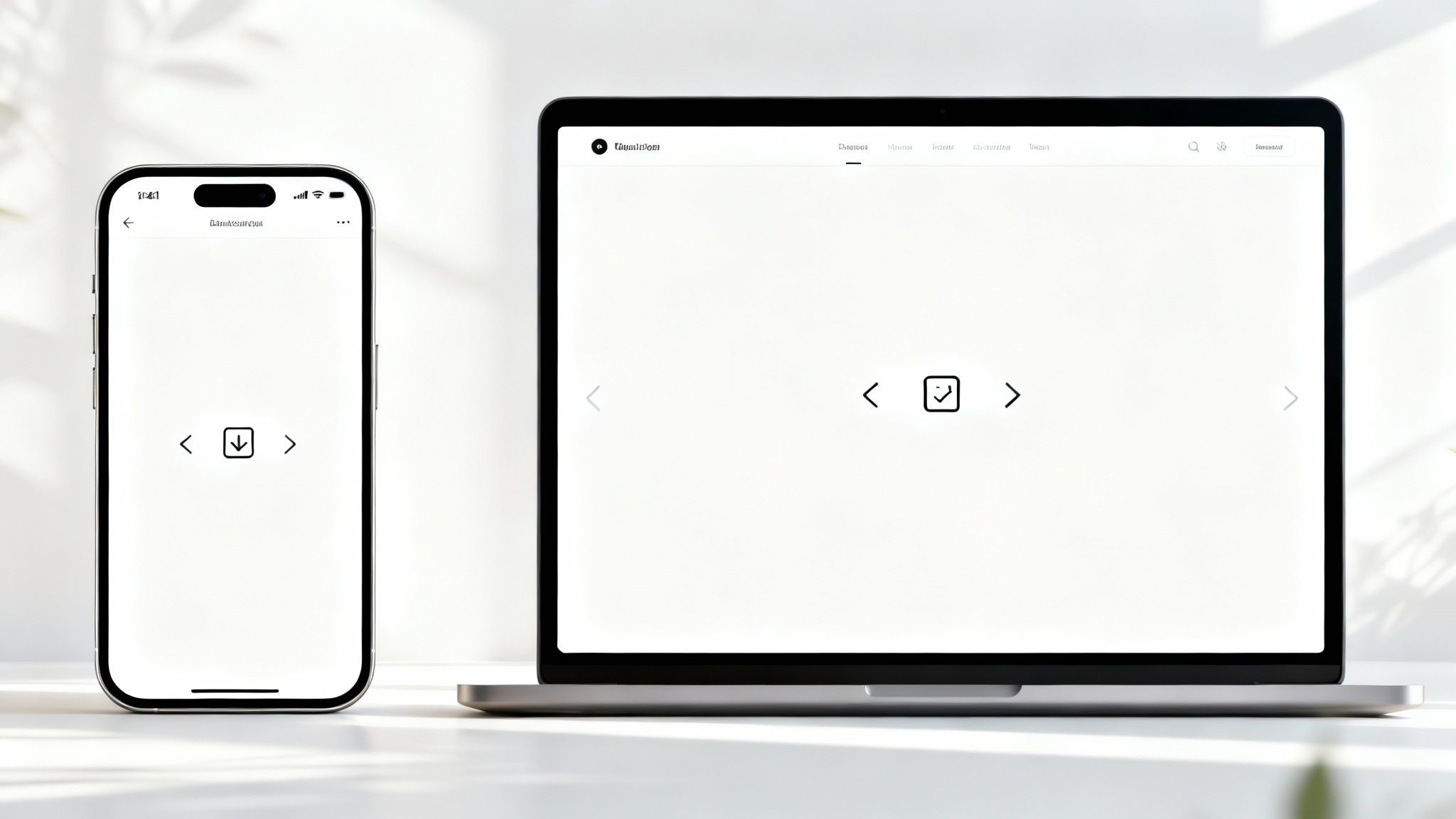 A minimalist website design with clean lines and custom graphics, viewed on a laptop.