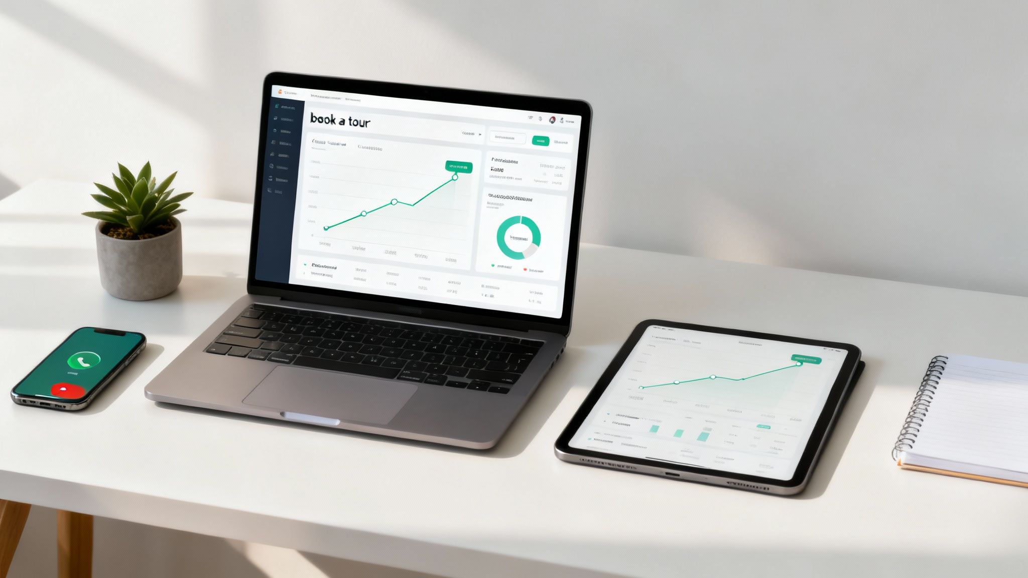 A dashboard showing key performance indicators with rising charts and graphs, representing successful SEO measurement.