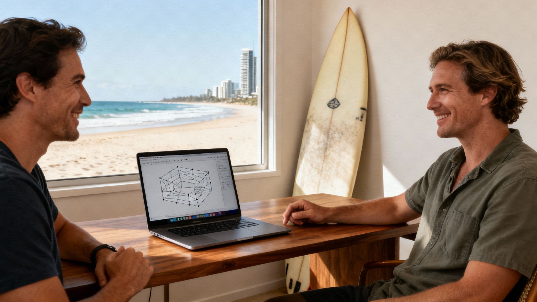 A team of web designers collaborating in a modern Gold Coast office space.
