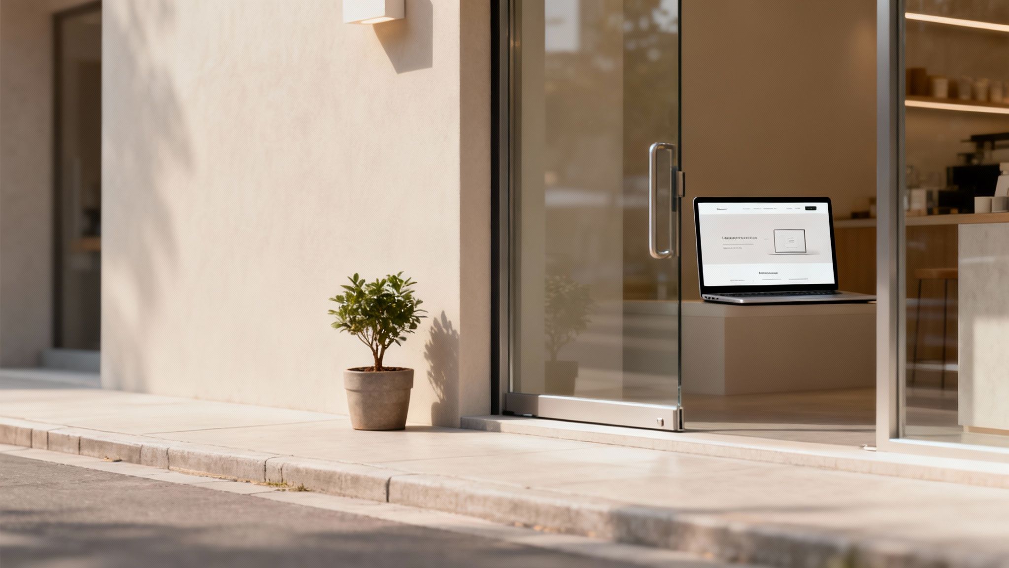 A business owner working on a laptop, symbolising the importance of website design and development for their company.