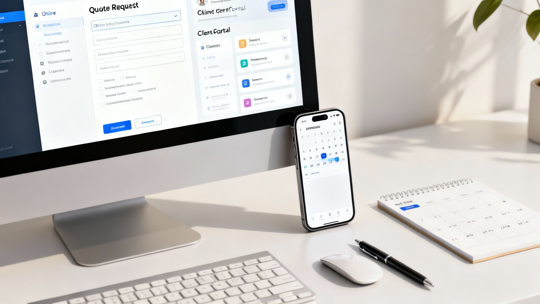 A client portal for a construction project being viewed on a laptop screen, showing project timelines and updates.