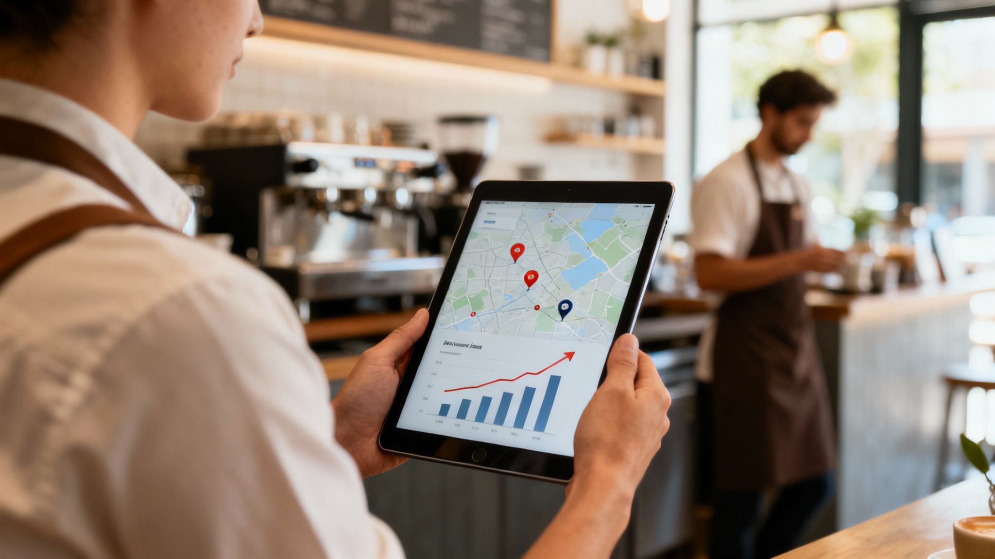 A group of small business professionals collaborating on a digital marketing strategy.