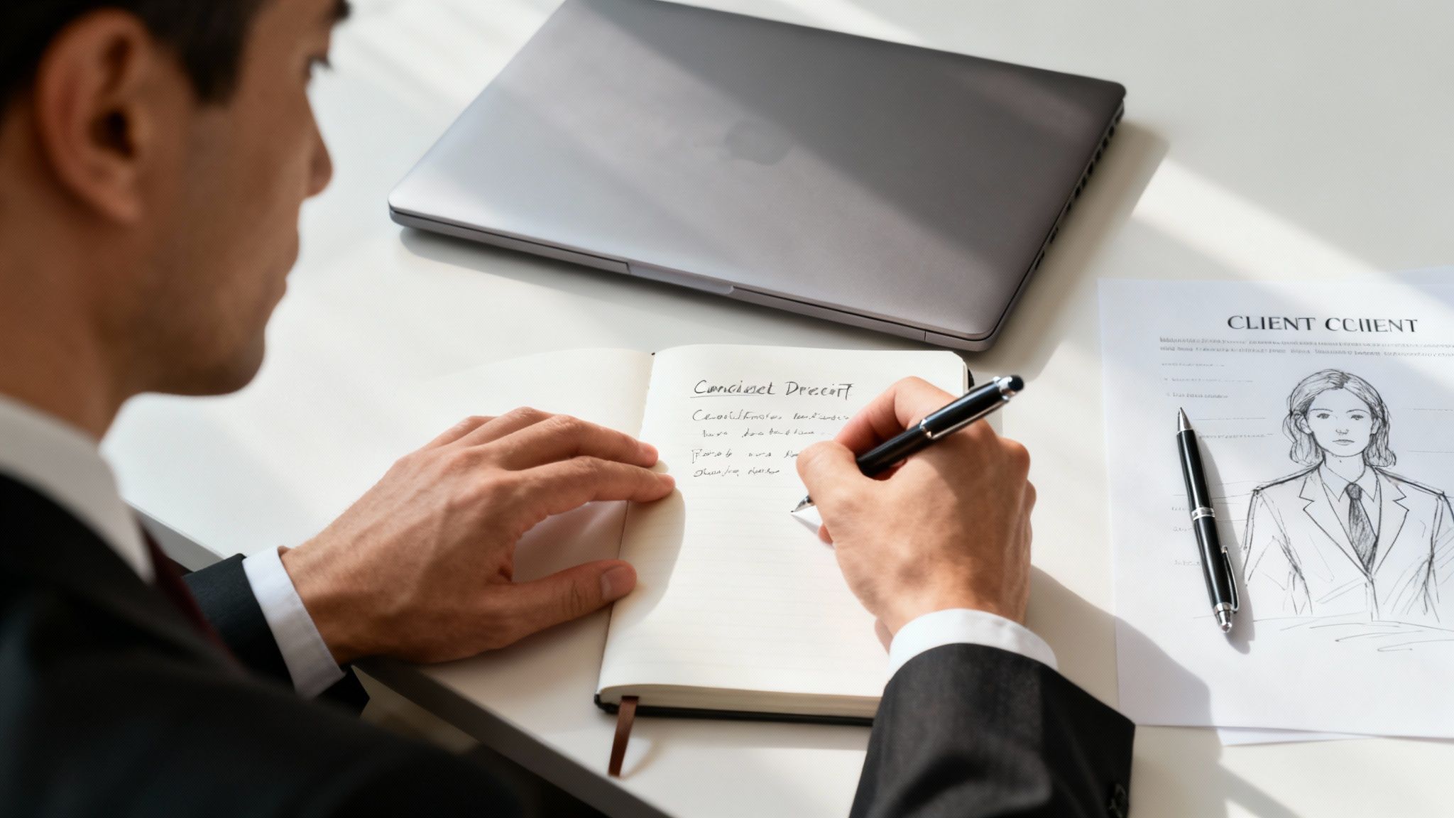 A person at a desk planning on a large piece of paper with sticky notes, representing the strategic planning phase of website development.