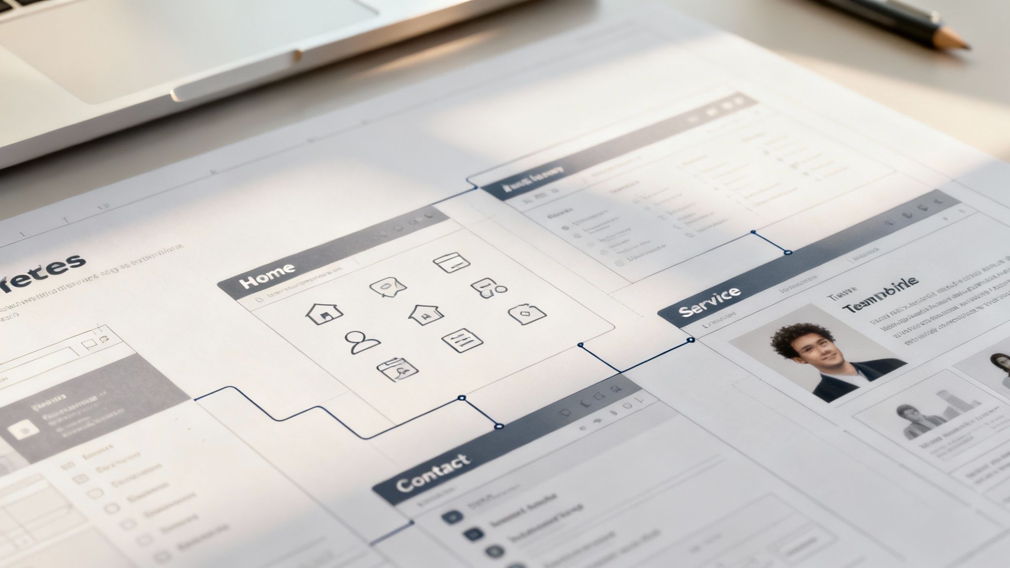 A person sketching a website layout on a piece of paper, representing the planning phase of web design.