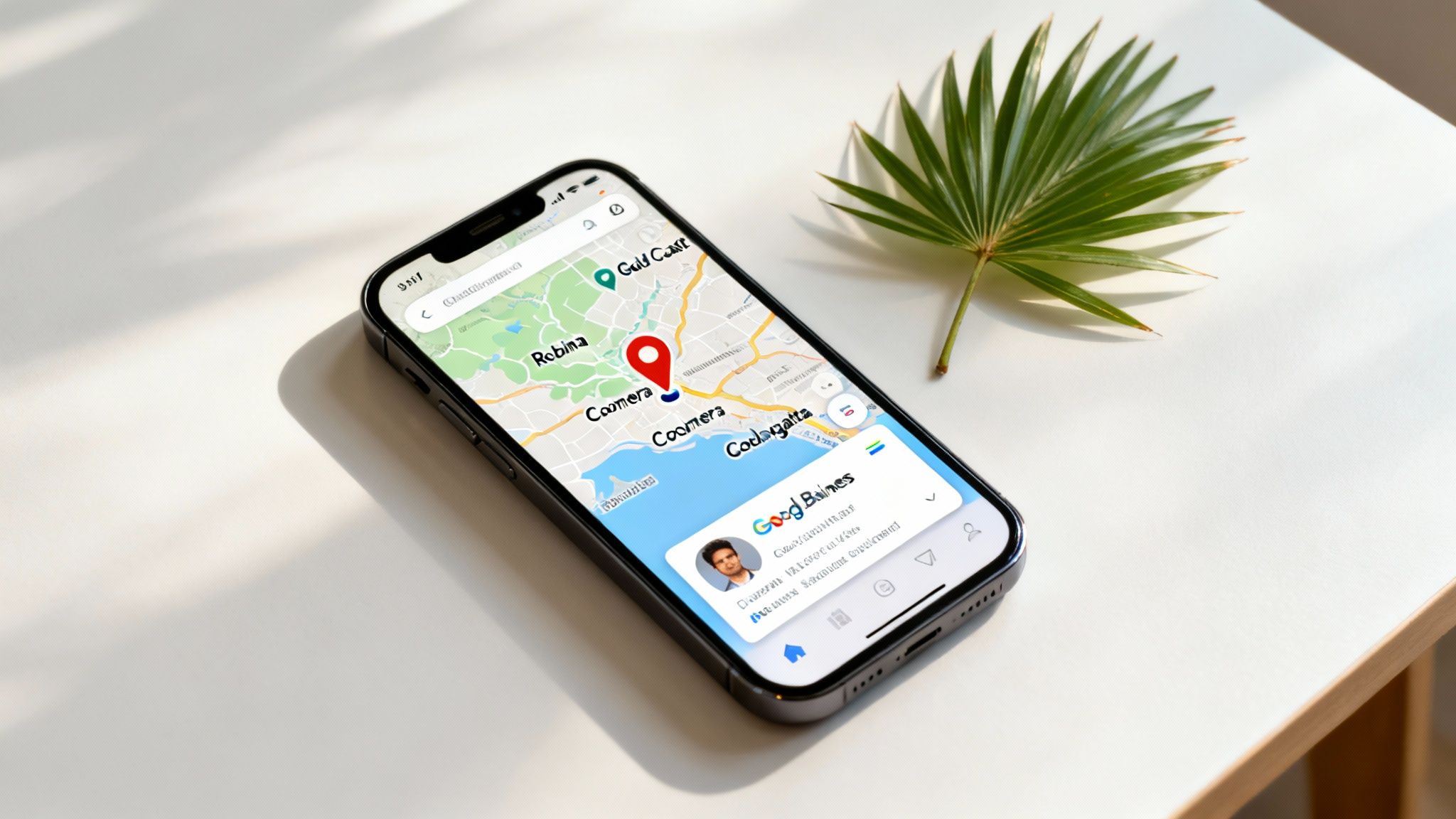 A digital map of the Gold Coast with location pins over various suburbs.