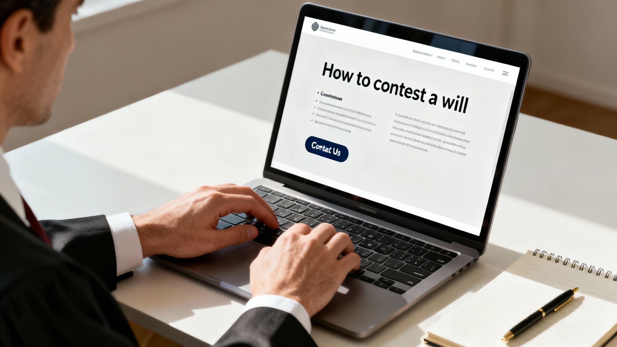 A person typing on a laptop, representing content creation for a law firm website.