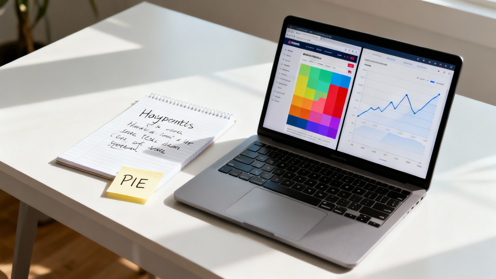 A person working on a laptop with charts and graphs in the background, symbolising a data-driven process.