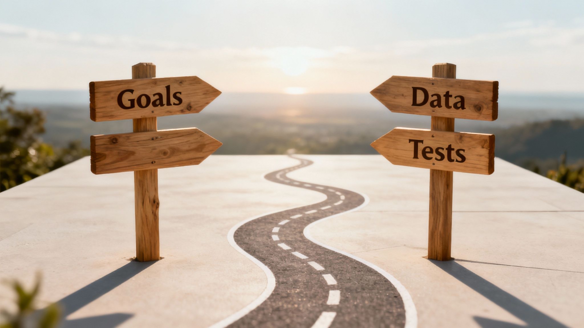 A person at a desk drawing a simple roadmap with a starting point and a clear destination, symbolising a strategic plan.