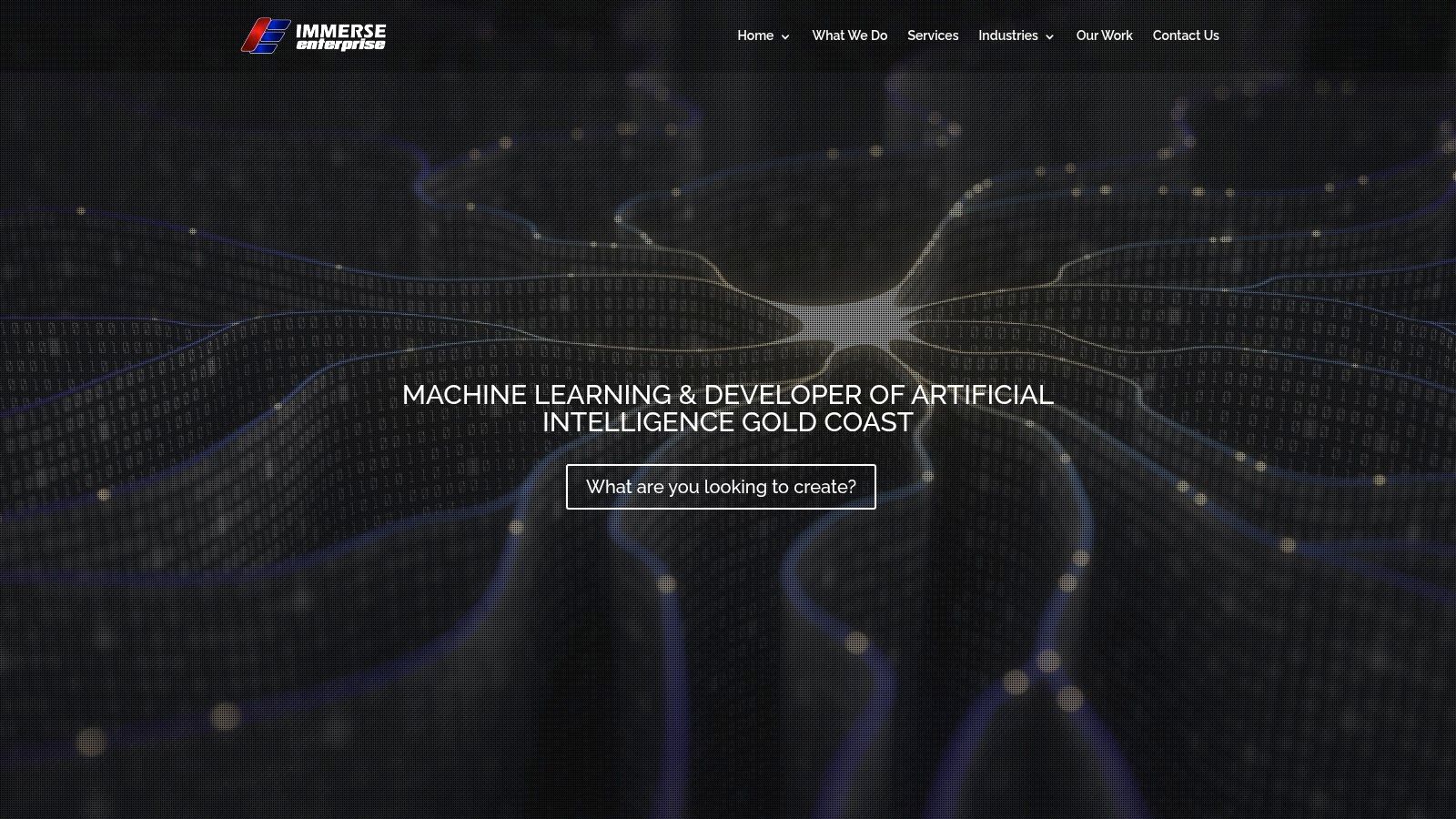 Immerse Enterprise website showcasing their AI solutions for various industries