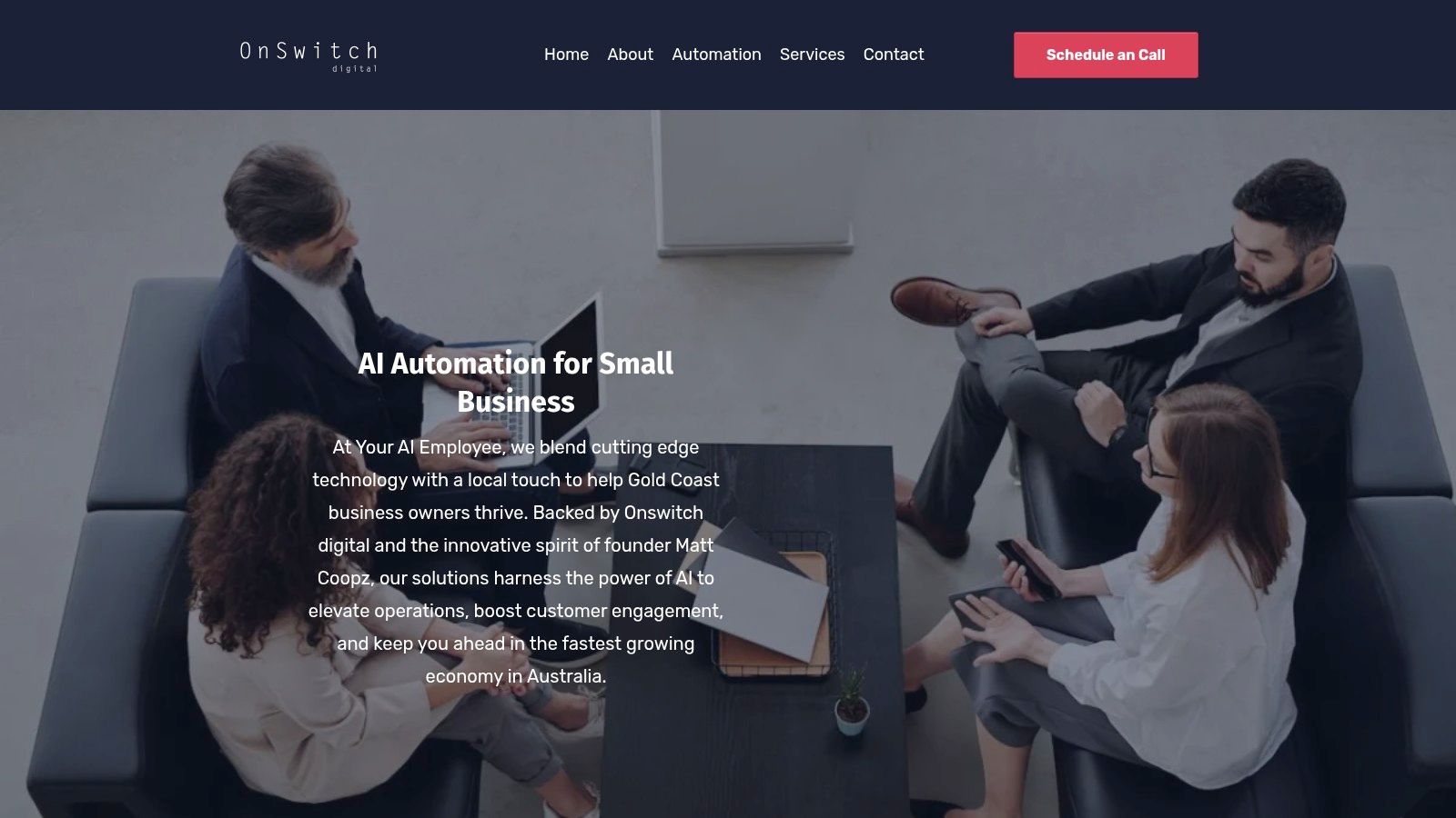 Onswitch Digital's website showcasing AI automation services