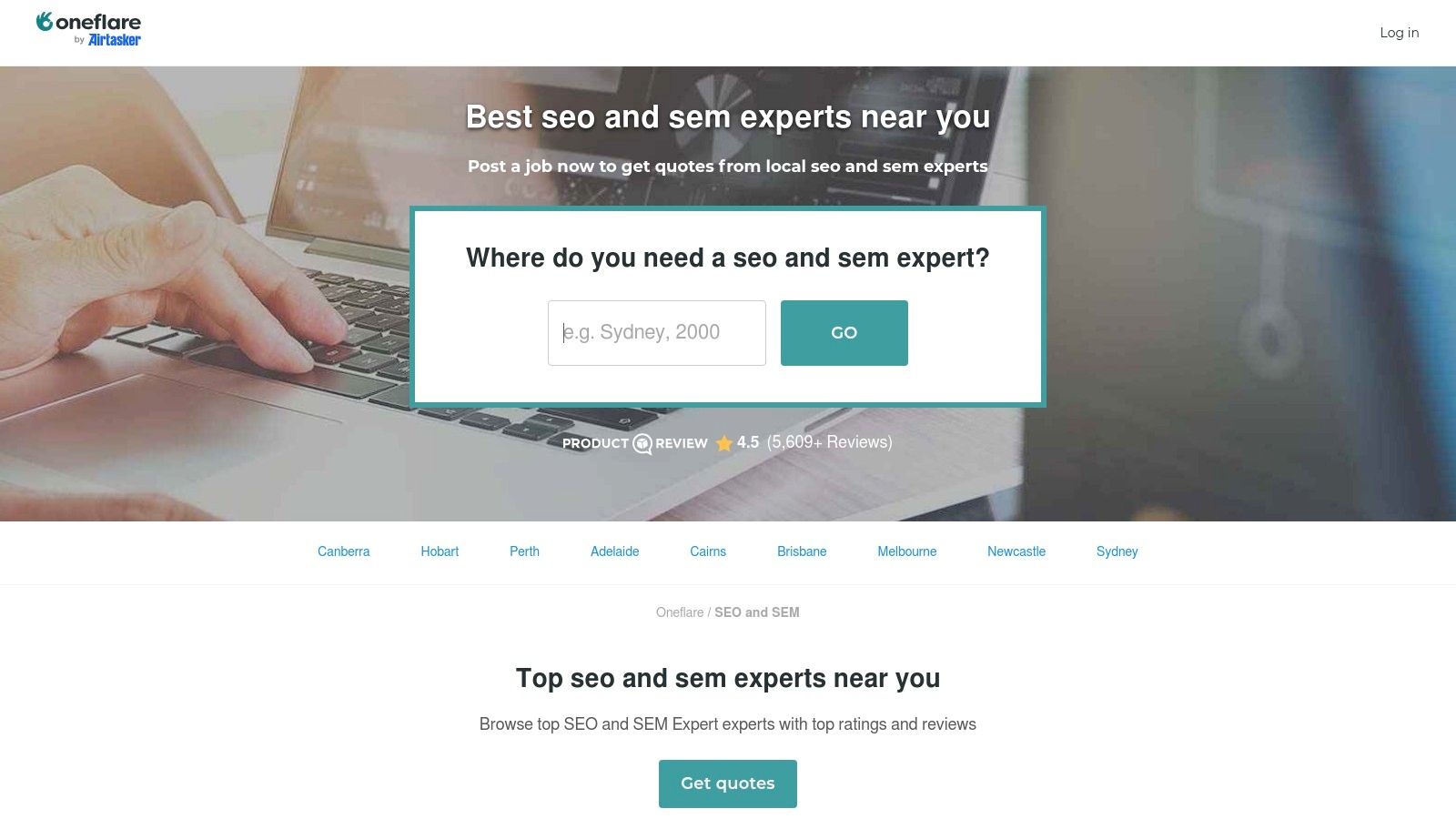 Oneflare platform interface showing options for digital marketing services