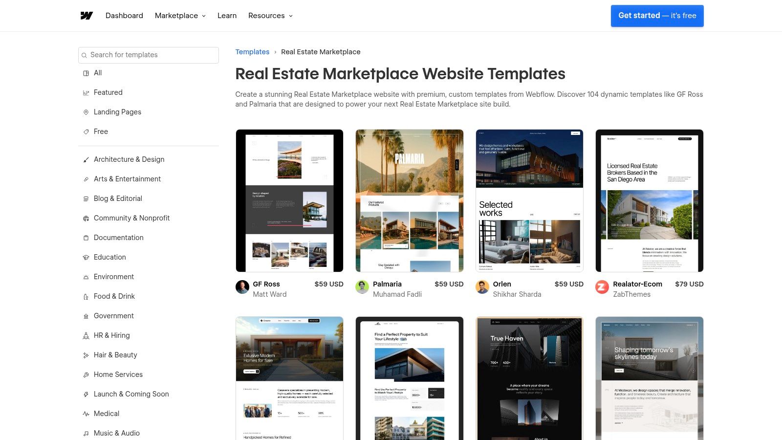 Webflow Template Marketplace – Real Estate