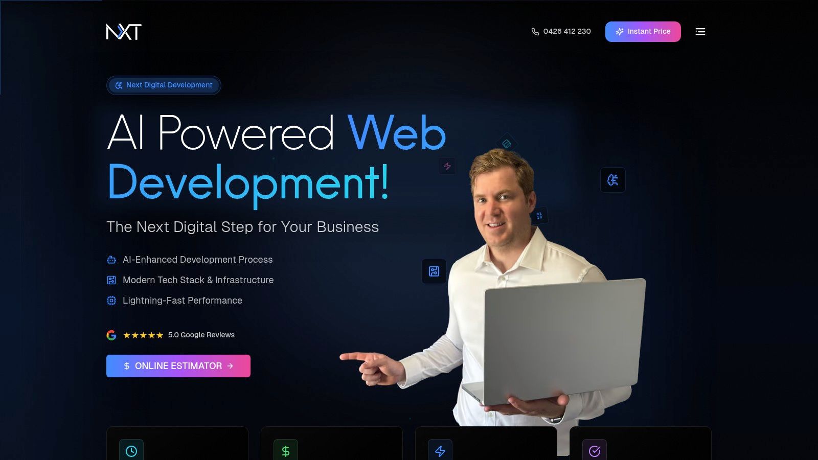 Next Digital Dev website homepage showing their branding and services