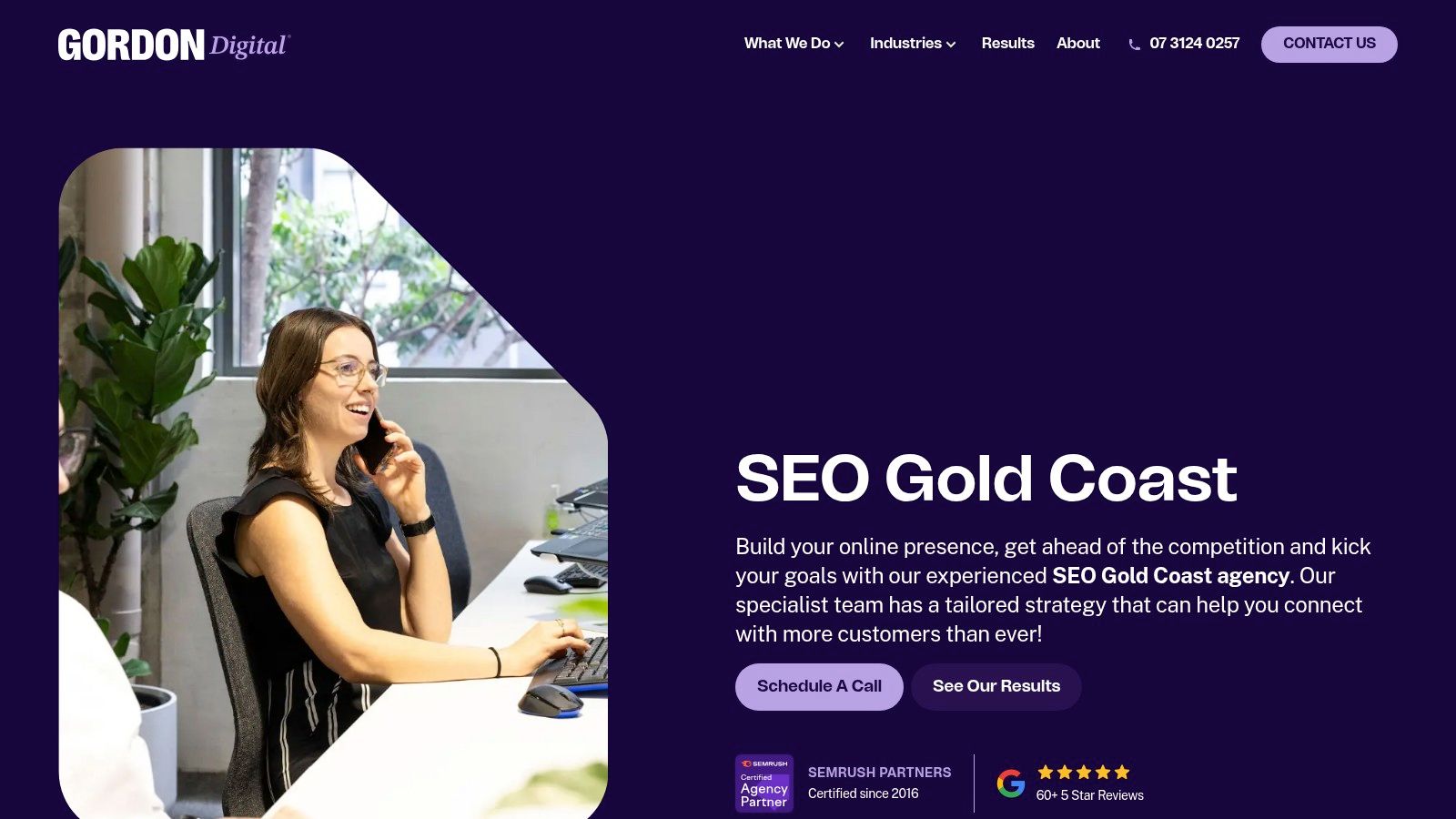Gordon Digital homepage showing their services