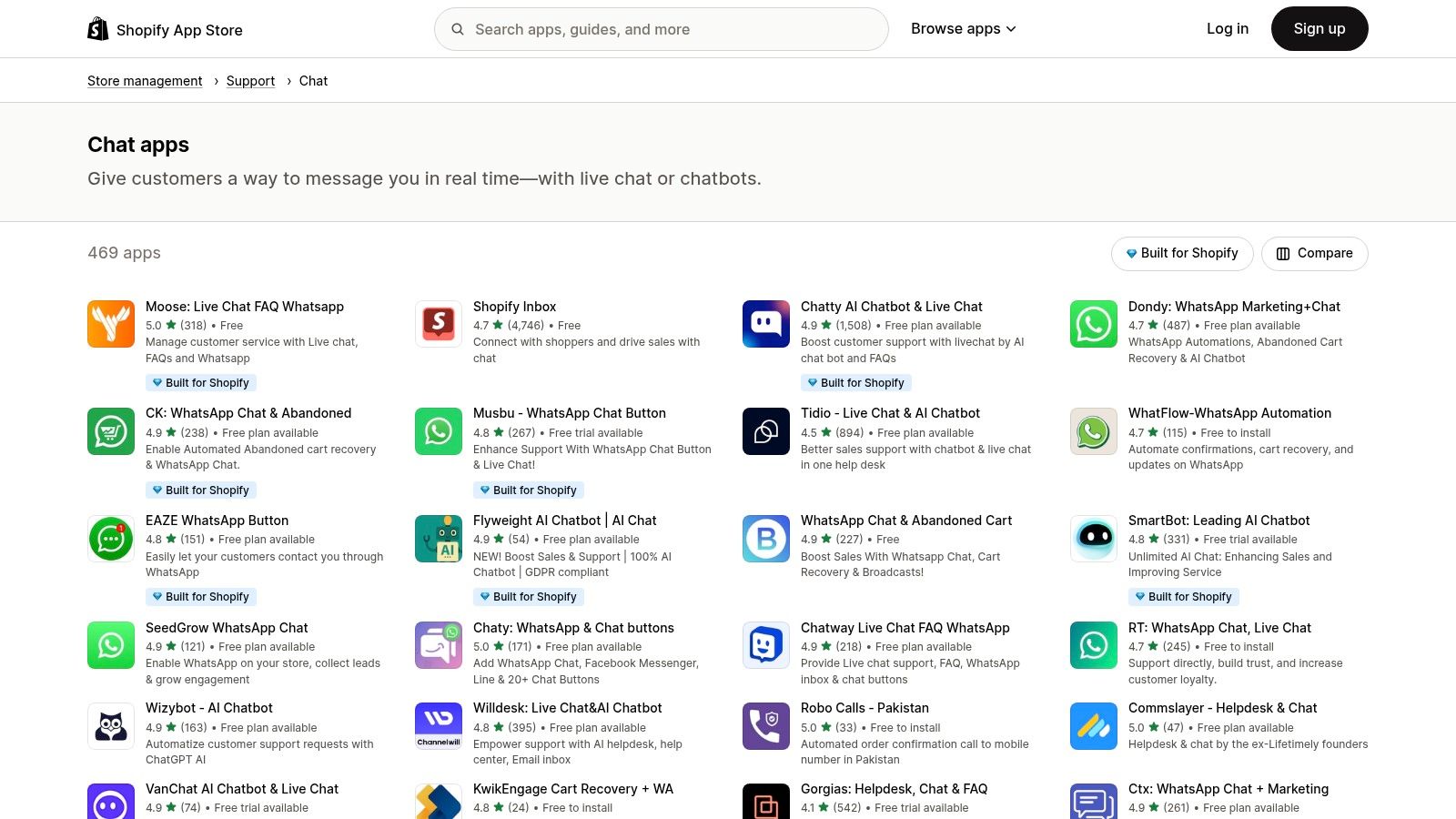 Shopify App Store: Chat & Chatbot Apps