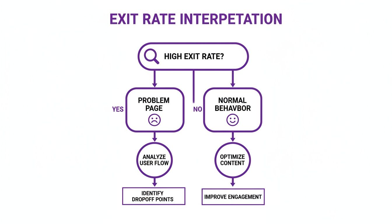 Flowchart illustrating the interpretation and actions for high exit rates on a website.