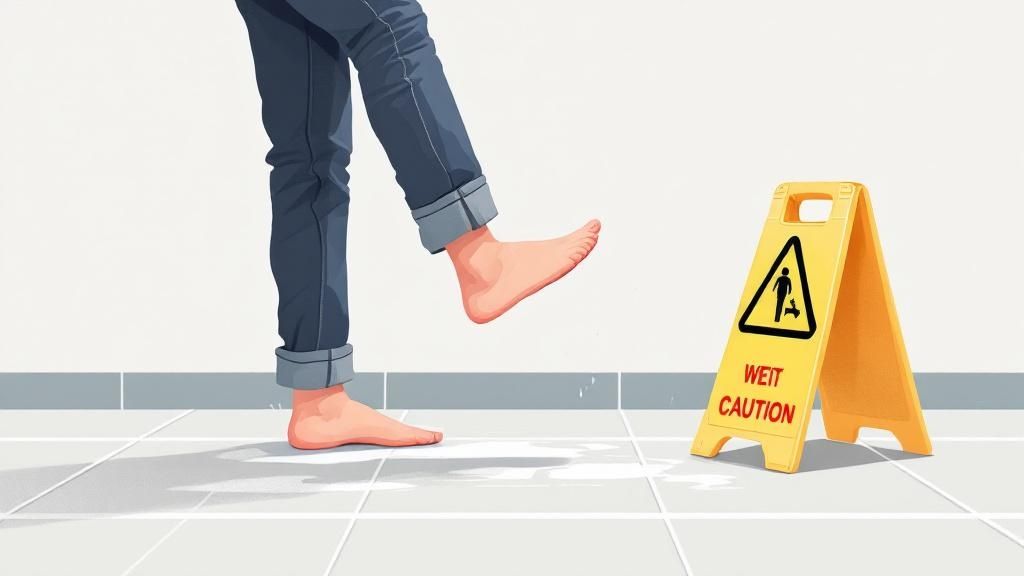 Woman slipping on a wet floor in a store