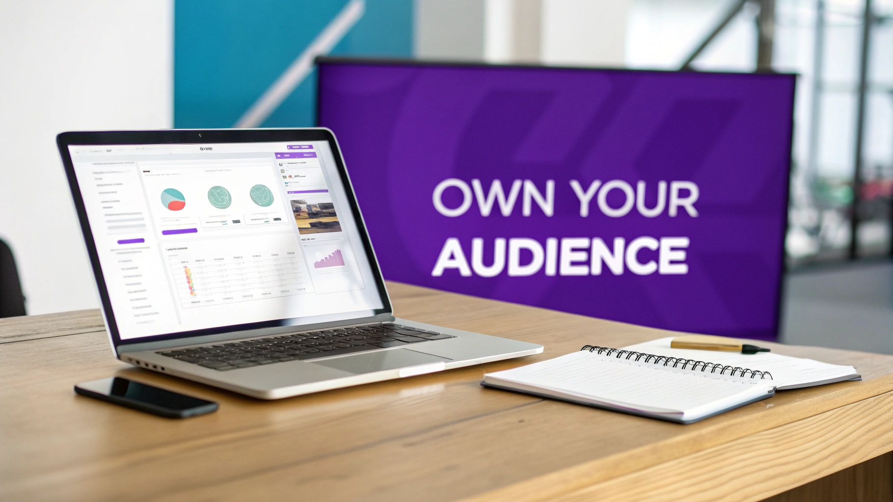 A digital marketing professional analyzing email list performance charts on a computer screen