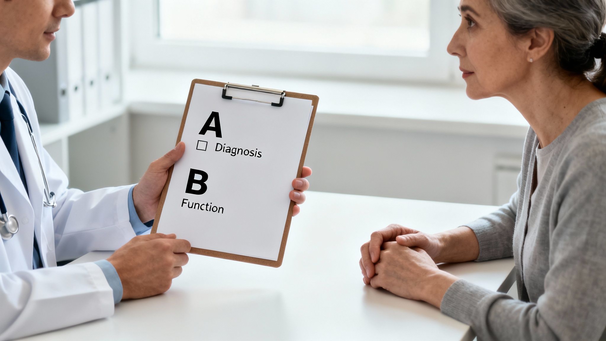 A doctor holds a clipboard with