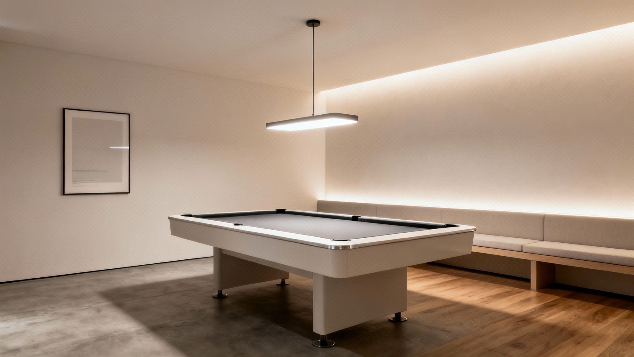 A modern home gym in a finished basement with rubber flooring, a weight rack, a treadmill, and mirrors on the wall.