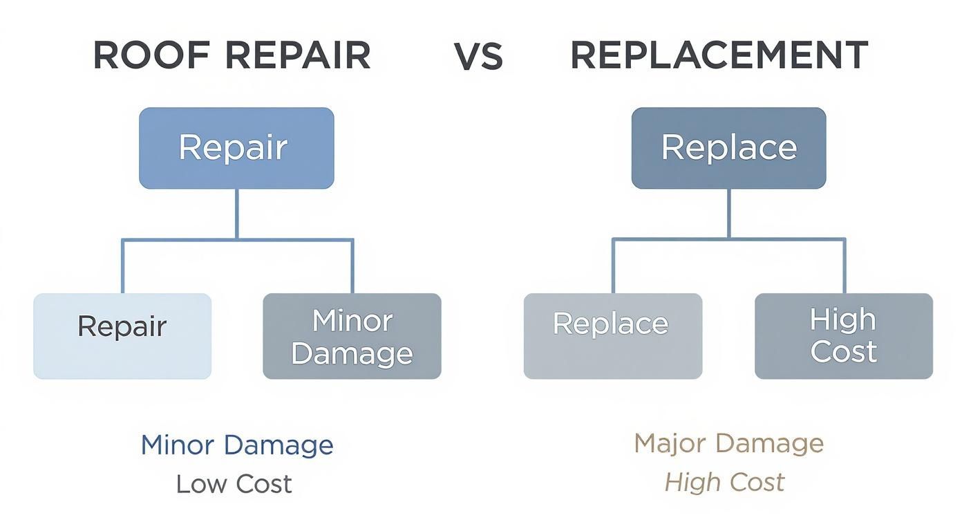 Infographic about roof repair vs replacement