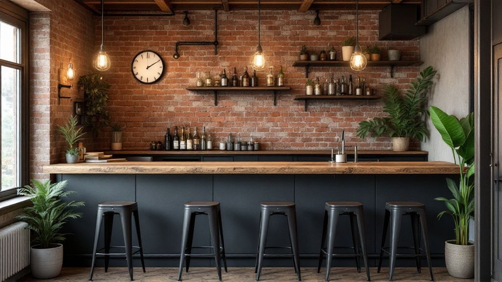 Industrial-Style Basement Bar