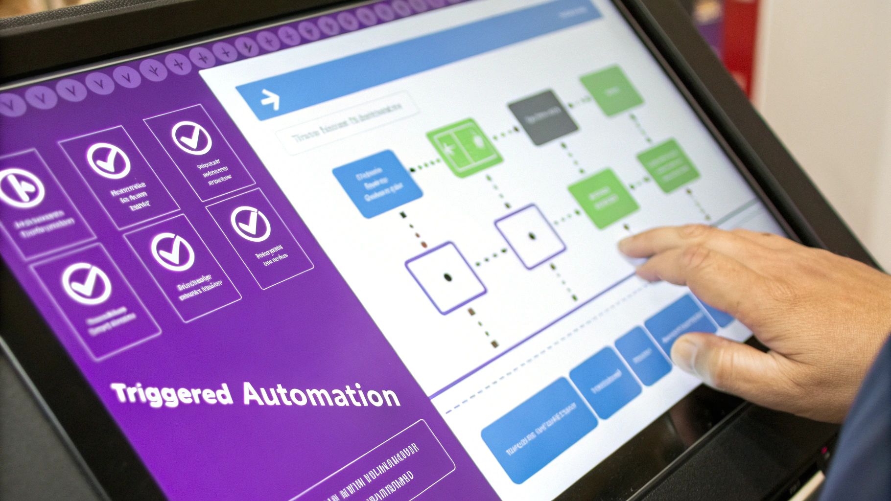 An illustration showing a customer's action triggering an automated marketing response