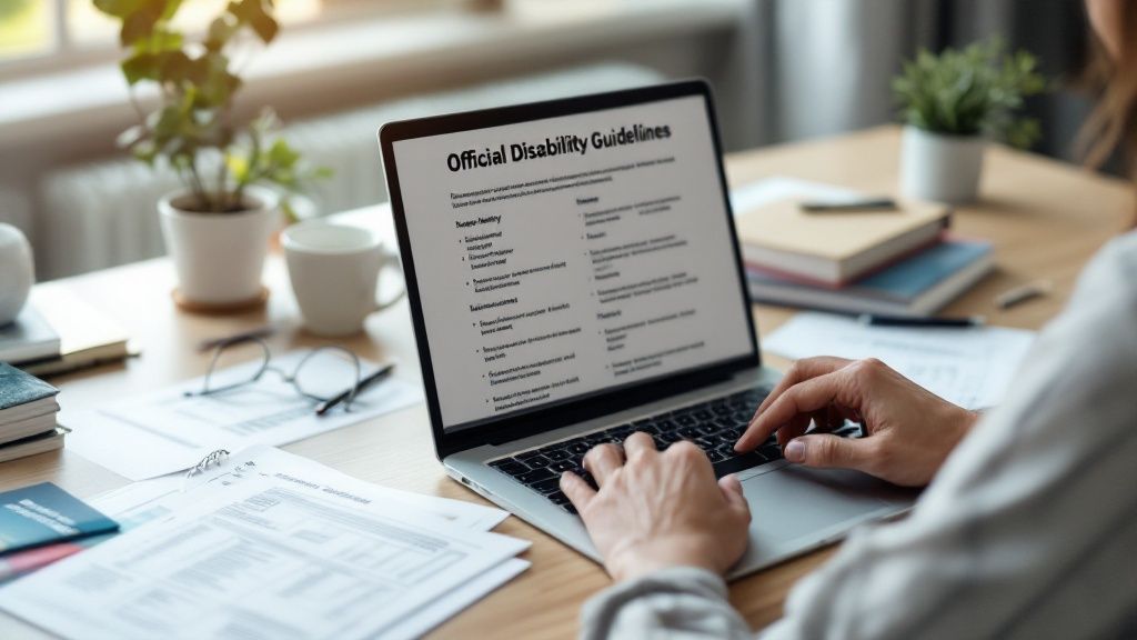 A person's hands organizing a pile of medical documents on a desk, representing the detailed work needed for a disability claim.