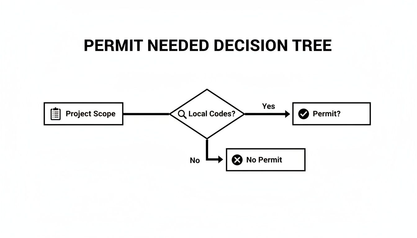 A decision tree flowchart for determining if a permit is needed based on local codes.