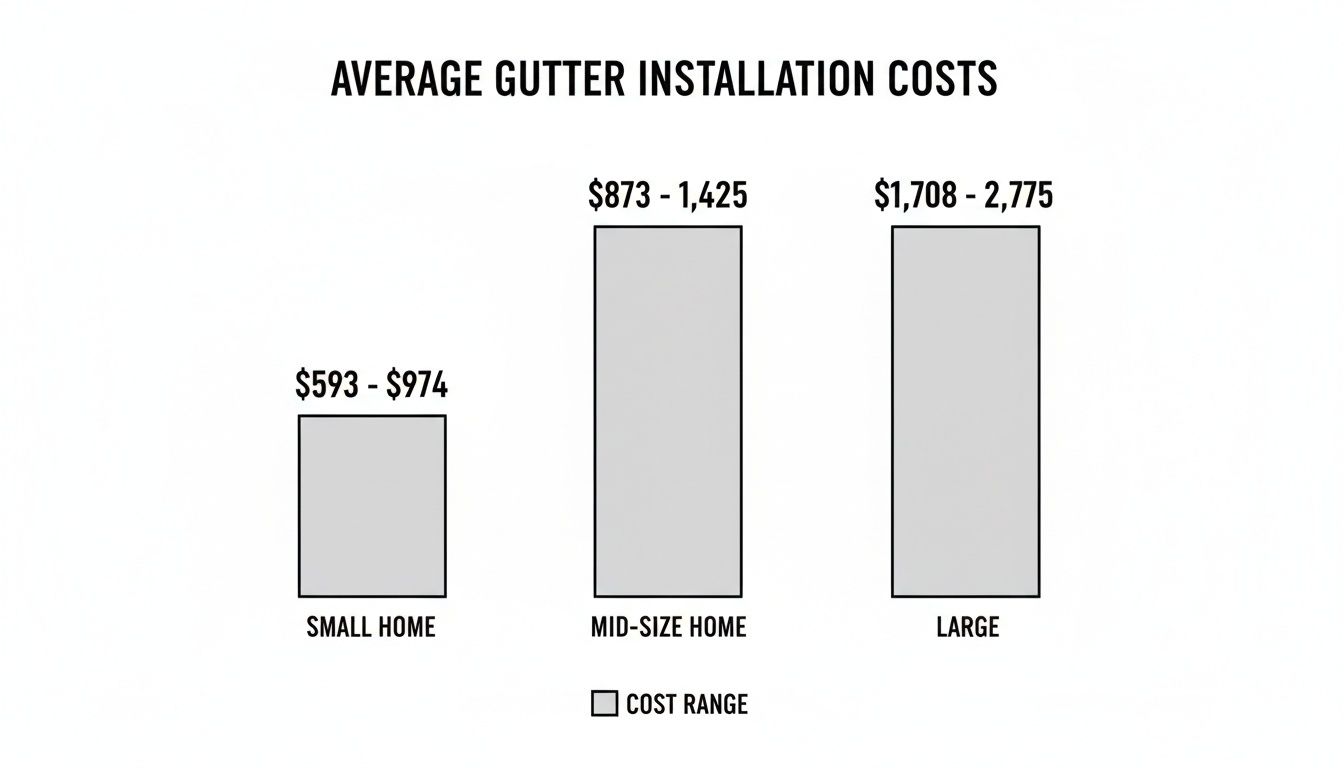 Bar chart displaying average gutter installation costs for small, mid-size, and large homes.