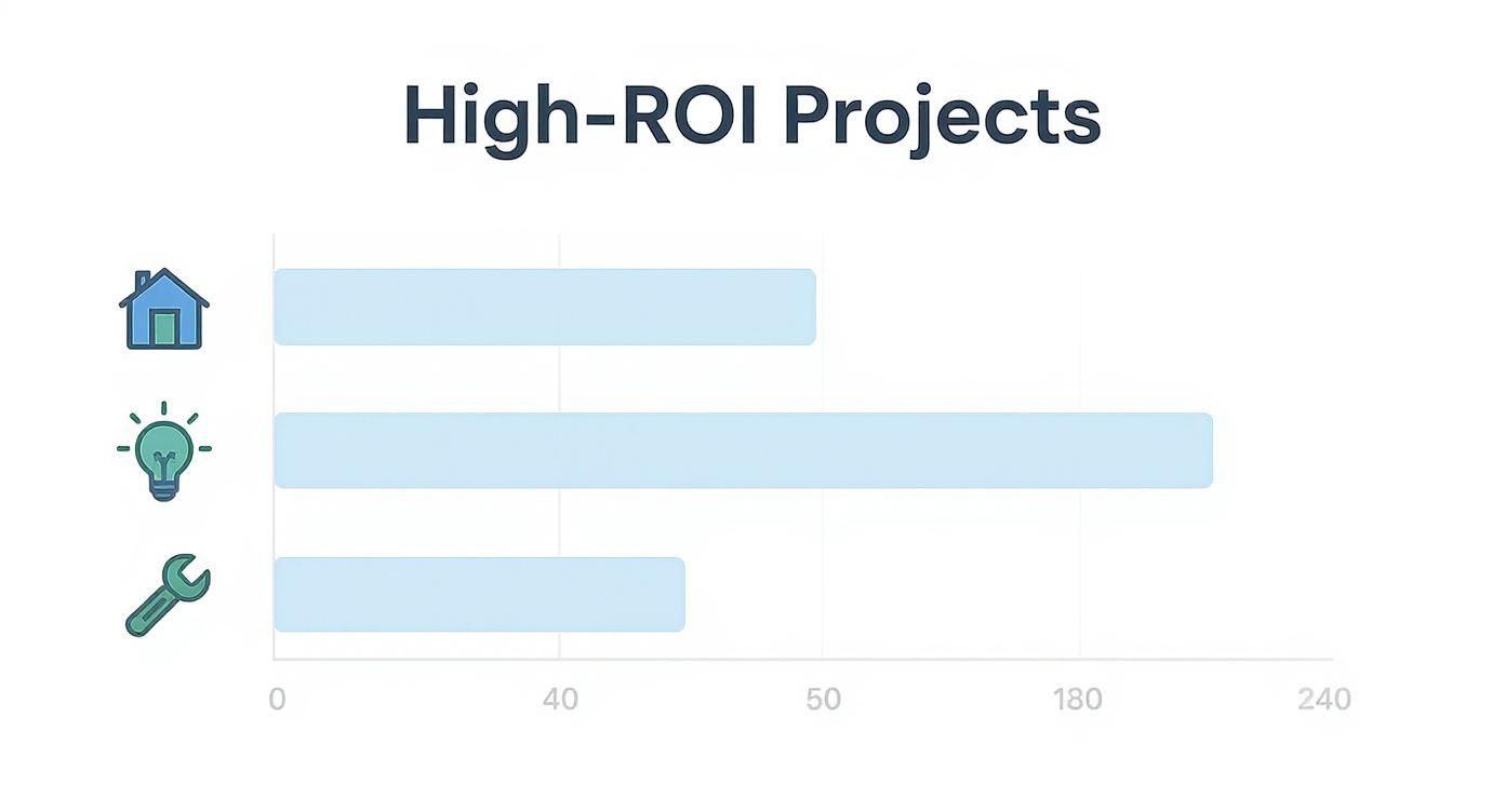 Horizontal bar chart titled 'High-ROI Projects' showing values for different project categories.