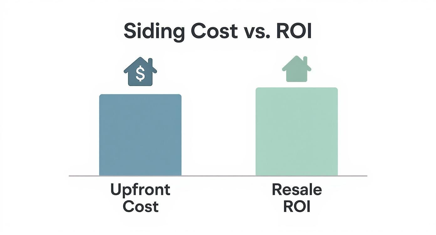 Bar chart illustrating that siding upfront cost is higher than its resale return on investment.