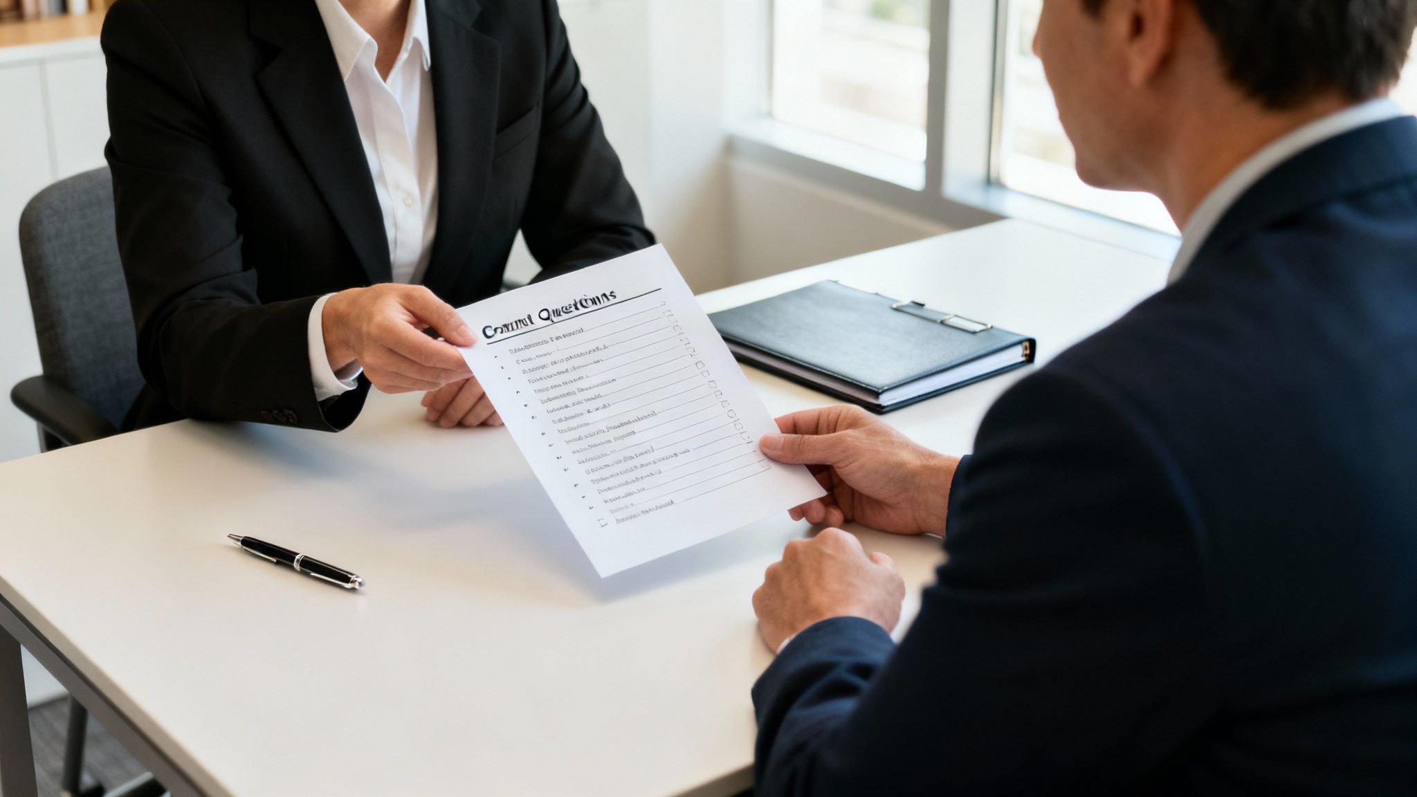 A Portland disability attorney meets with a client in a modern office.