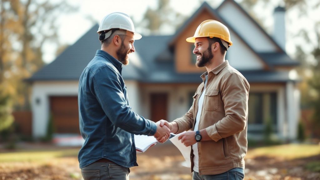 Woman reviewing home remodeling plans with a contractor
