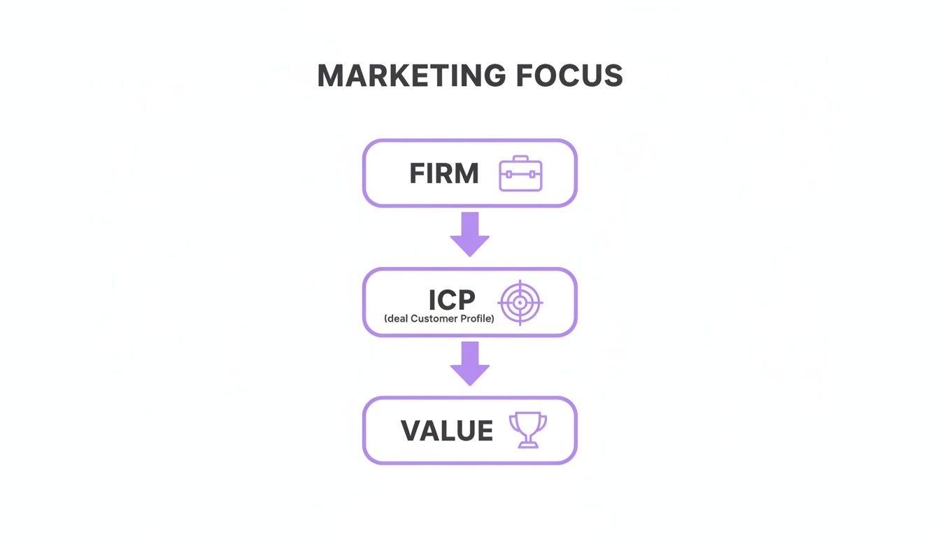 A marketing focus diagram illustrating a flow from firm to ideal customer profile (ICP) to value.