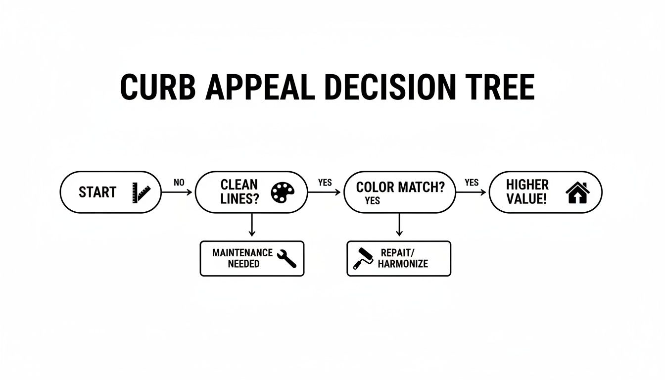 A decision tree flowchart illustrating steps for improving curb appeal to achieve higher property value.