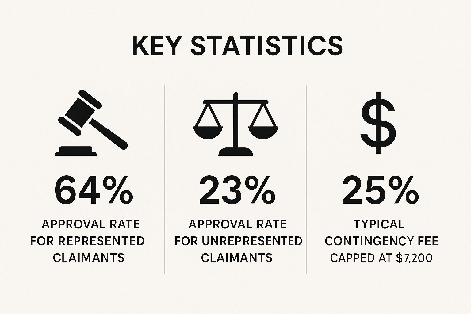 Infographic showing key data about Bring a Strong Attorney or Representative