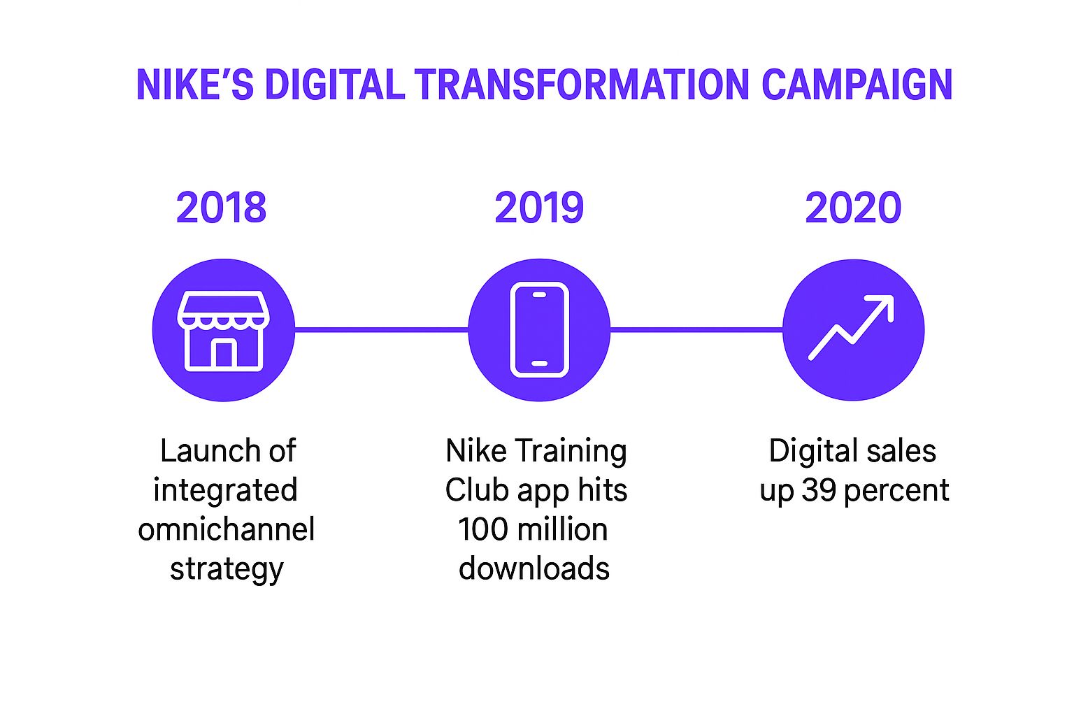 Infographic showing key data about Nike's "Just Do It" Digital Transformation Campaign