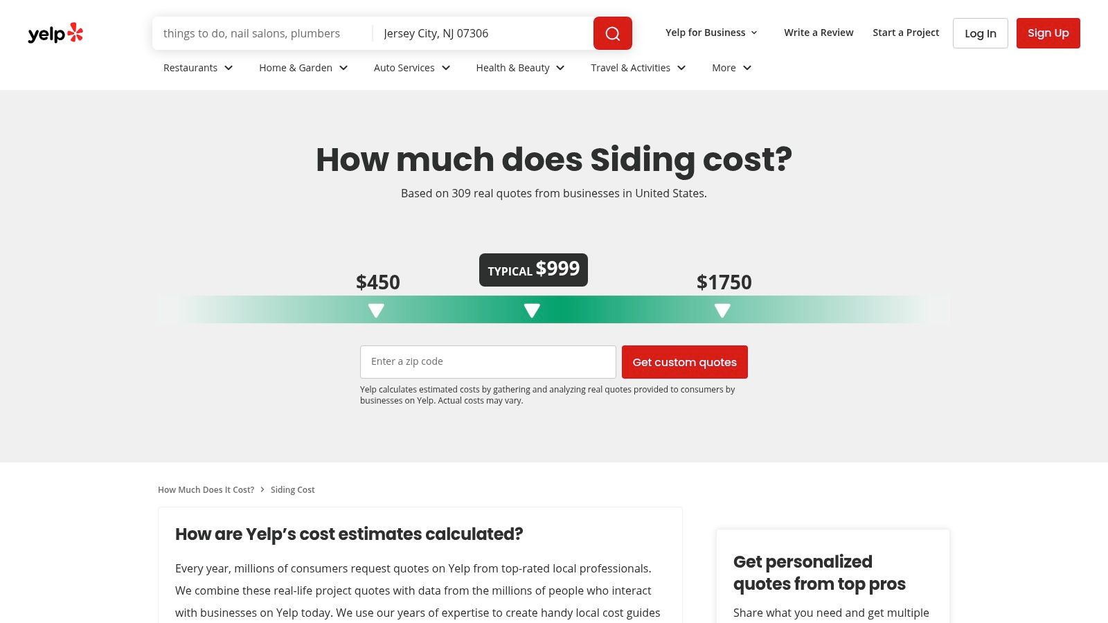 Yelp Siding Cost Estimator