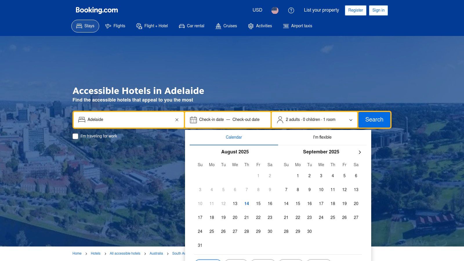 Booking.com – Accessible Hotels in Adelaide